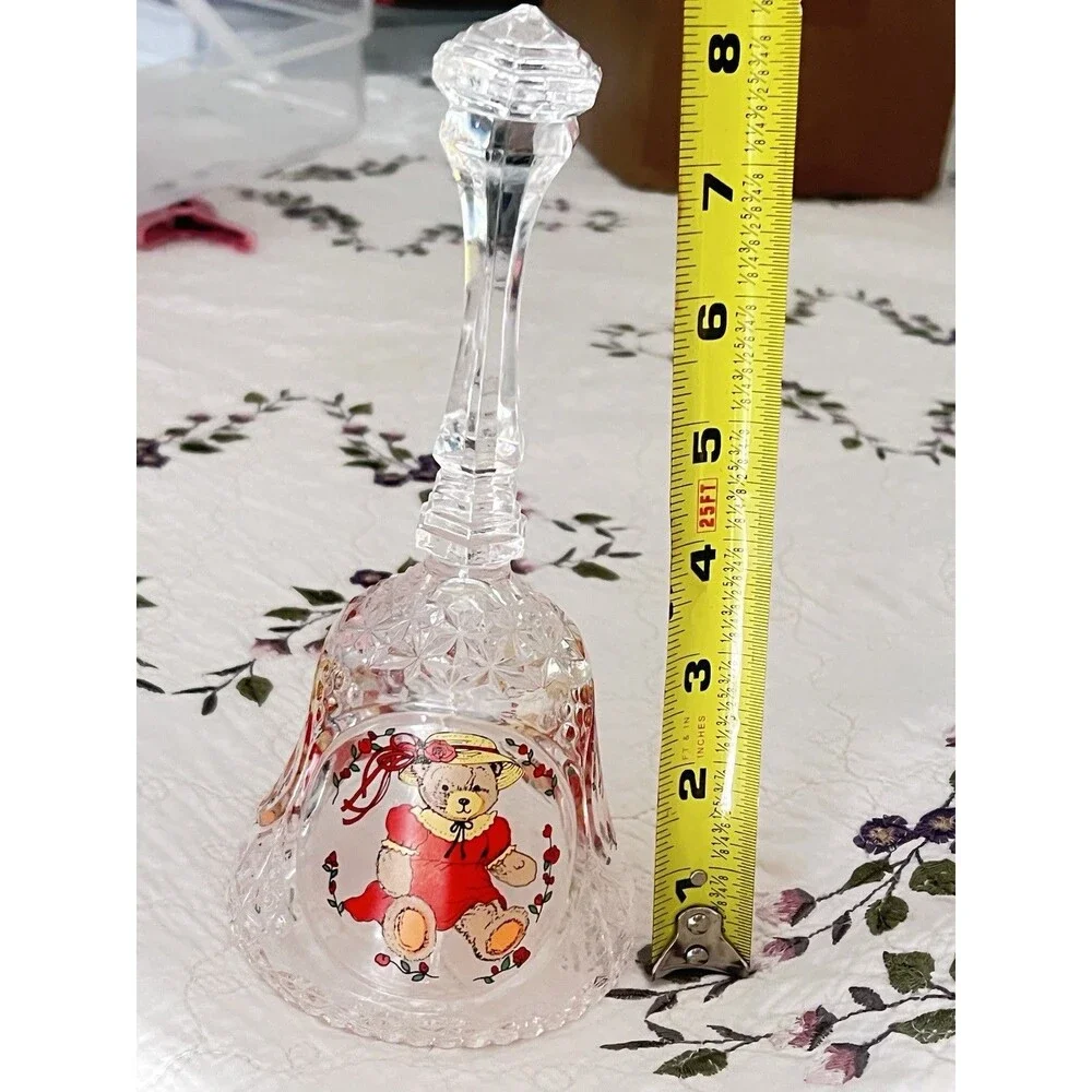 Vintage Large Nanco Lead Crystal Teddy Bear Bell 8” Cut Glass Cottagecore Decor
